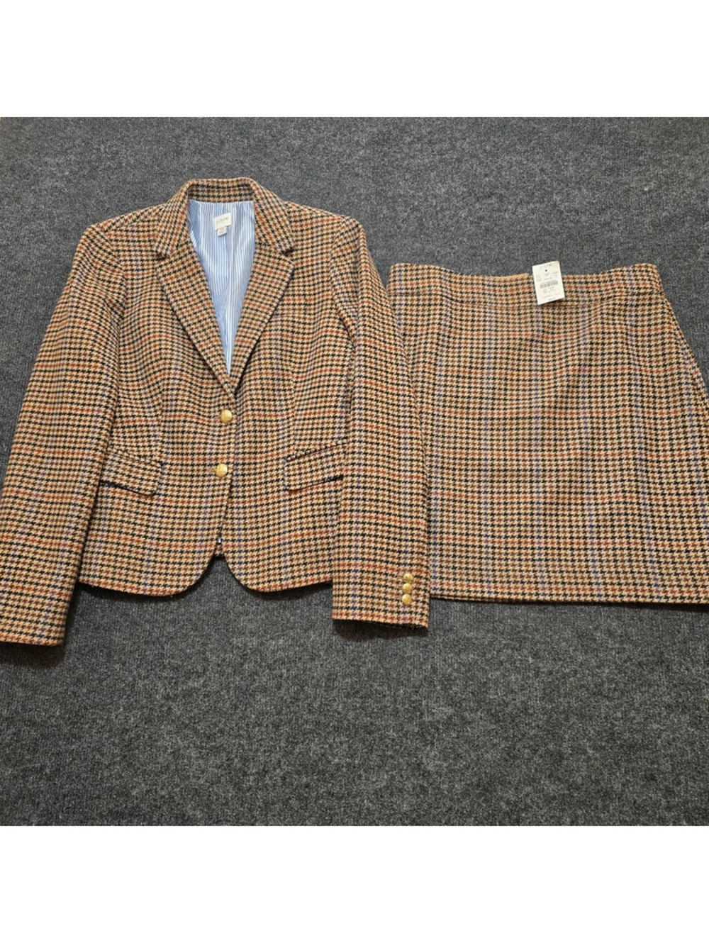 J Crew Houndstooth Blazer Skirt Set Sz 10 NWT Skirt Wool Blend Dark Academia